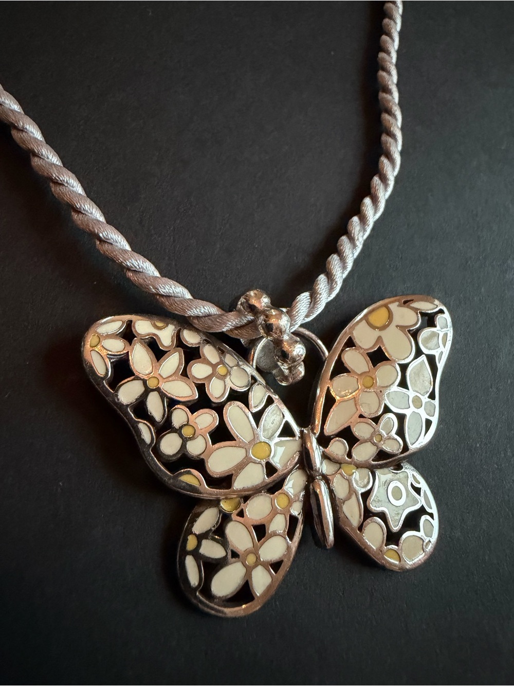 Brighton "Upsy Daisy" Silver Butterfly Pendant Necklace w/ Custom Cord - Picture 6 of 7